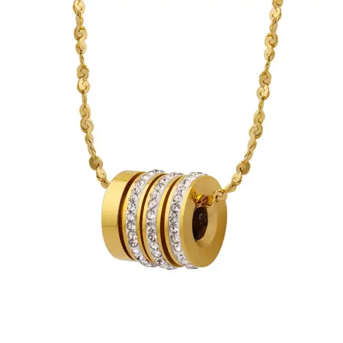 FXNT814 Gold-Plated Zircon Barrel Pendant Necklace, Slim Waist Inlaid Jewelry