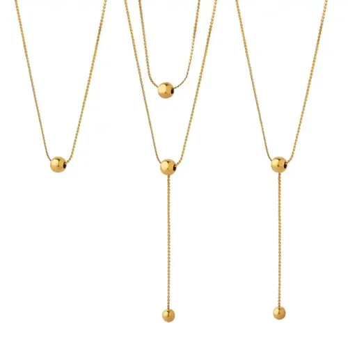 FXNT501 Women's Minimalist Double-Layer Beaded Ball Necklace with Tassel Clavicle Chain