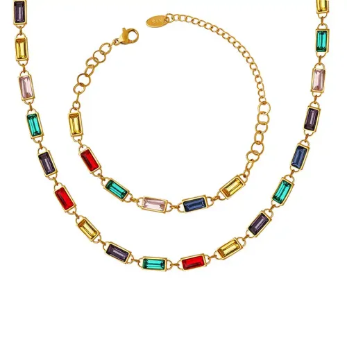 FXNT135 Multicolor Rhinestone Necklace and Bracelet Set Fashion Jewelry Ensemble