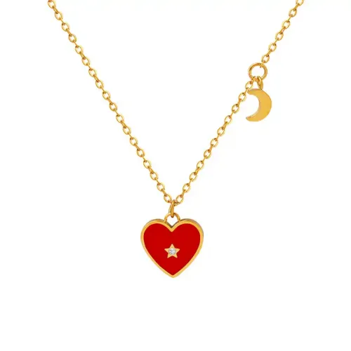 FXNT1133 Zircon Peach Heart Pendant Necklace Love Sweater Chain Clavicle Jewelry Ready to Ship