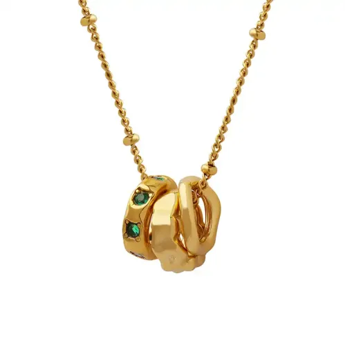 FXNT14 Chic Japanese & Korean OL Zircon Inlaid Pendant Necklace with Triple-Ring Clasp for Women