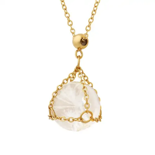 FXNT268 Women's Fantasy Elf Ball Pendant Necklace Gold-Plated Clavicle Chain with Clear Glass