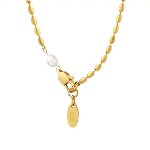 FXNT434 Gold-Plated Oval Bead Chain Necklace with Imitation Pearl & Lobster Clasp for Dropshipping Non-Fading