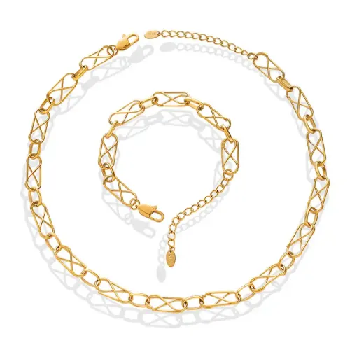 FXNT1046 Korean Hip Hop Necklace Geometric Bracelet Jewelry Set