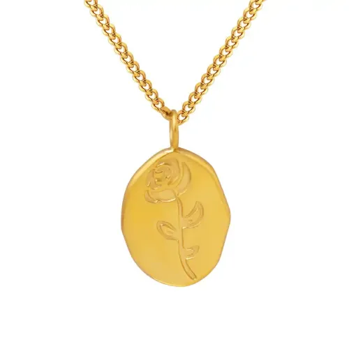FXNT550 18K Gold Plated Rose Flower Pendant Elegant Clavicle Chain Necklace for Women