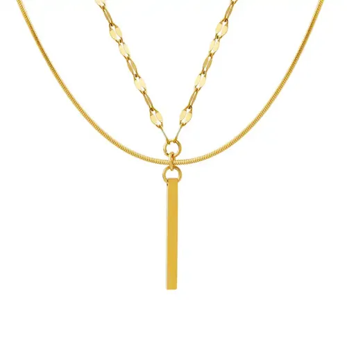 FXNT563 Chic Rectangular Bar Pendant Multi-Layer Necklace Women's Clavicle Chain Jewelry