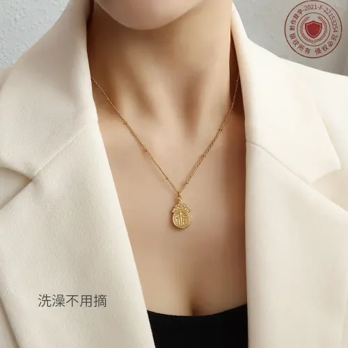 FXNT1185 18K Gold Chinese Fortune Pendant Necklace Women's Good Luck Clavicle Chain