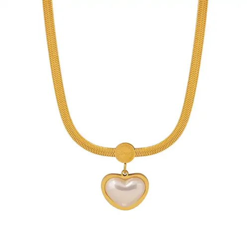 FXNT932 Sweetheart Heart-Shaped Beads & Blade Chain Necklace – Elegant Lady Jewelry