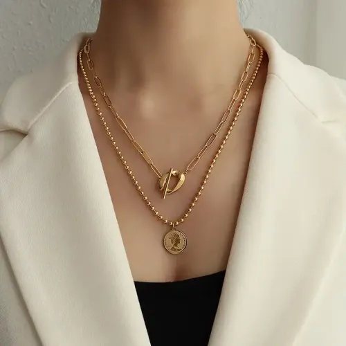 FXNT860 Luxury Double-Layer Clavicle Necklace with OT Clasp High-End Color-Preserve Jewelry