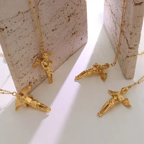 FXNT878 18K Gold Plated Angel Boy Necklace Cherubic Jewelry Pendant for All
