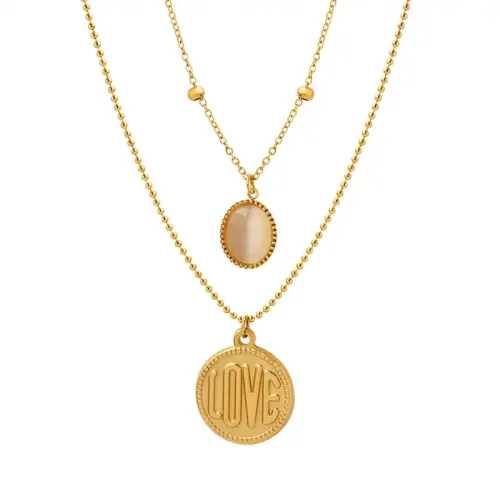 FXNT482 Multi-Layer opal 'LOVE' Round Pendant Necklace Women's Clavicle Chain for Autumn & Winter
