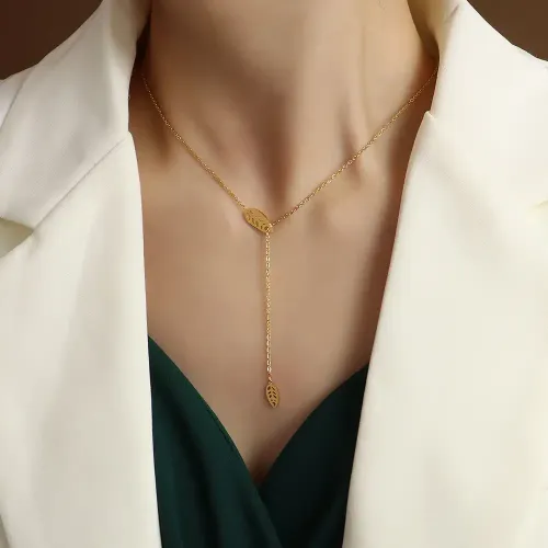 FXNT1202 18K Gold White Square Necklace Set Luxe Jewelry