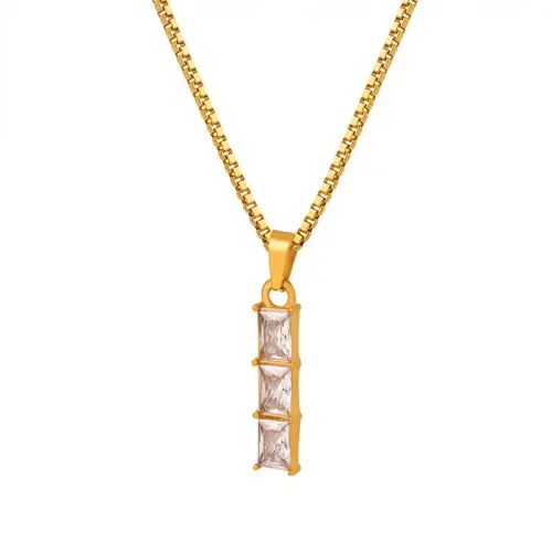 FXNT134 Gold Plated Box Chain Necklace with 520 Crystal Stone Pendant for Women Valentine's Day Gift