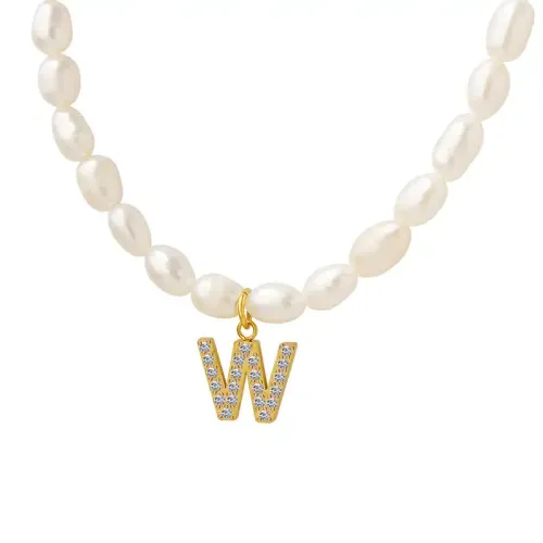 FXNT845 Gold-Plated Freshwater Pearl Necklace with Diamond Zircon 26-Letter Pendants Luxury Alphabet Jewelry Set