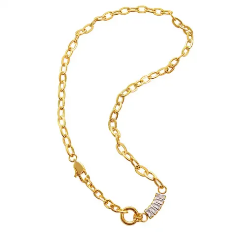 FXNT1091 18K Gold Plated Stainless Steel Zircon Lock Necklace Chic Temperament Jewelry