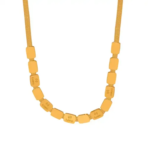 FXNT909 18K Gold-Plated Square LOVE Blade Chain Necklace for Women, Medieval Style