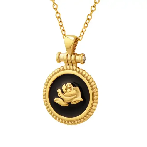 FXNT486 Elegant Rose Oil Drop Medallion Inlay Pendant Necklace
