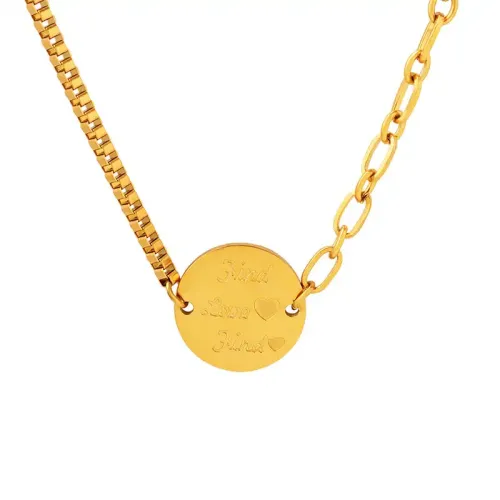 FXNT522 Hip Hop Women's English engrave Round Pendant Spliced Clavicle Chain Necklace