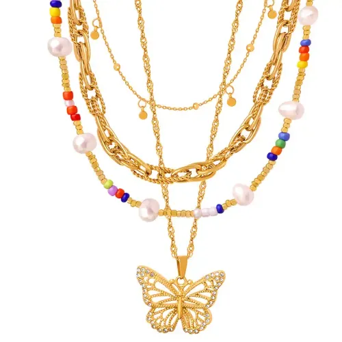 FXNT314 Chic Geometric Gold-Plated Jewelry Set Necklace & Earrings Combo