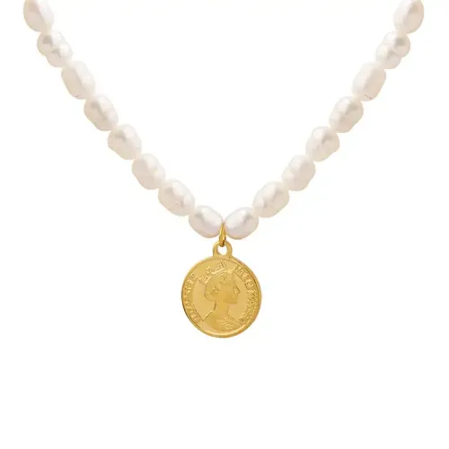 FXNT655 Double-Sided Portrait Pendant & Freshwater Pearl Necklace Elegance