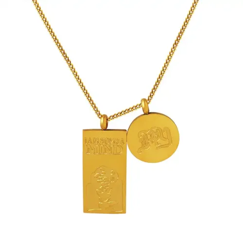 FXNT1257 Hip-Hop Women's 18K Gold Square Pendant Necklace, Street Style Round Brand Portrait