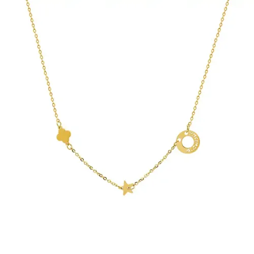 FXNT817 Korean Geometric Circle & Star Flower Pendant Clavicle Necklace