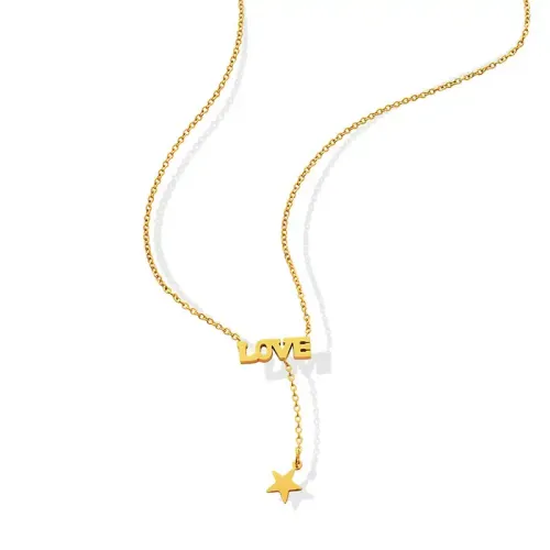 FXNT1080 Gold Triple-Plated Stainless Steel Star Tassel Necklace Trendy Jewelry