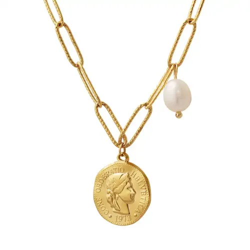 FXNT940 Hip Hop Freshwater Pearl Pendant Necklace Round Portrait Jewelry