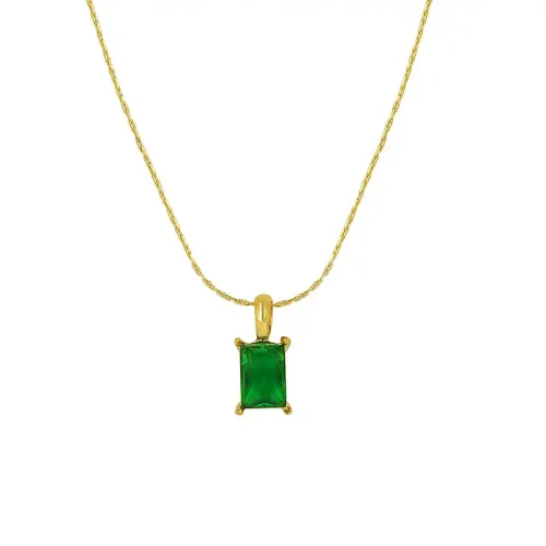 FXNT780 18K Gold Plated Emerald Zircon Pendant Palace Style Single Diamond Necklace for Women