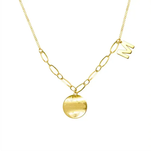 FXNT551 18K Gold Wavy Star & M Letter Clavicle Necklace with Bracelet Jewelry Set