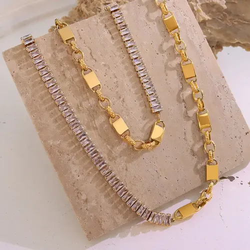 FXNT195 Elegant Zircon Splice Necklace & Bracelet Set 18K Gold Plated Fashion Jewelry
