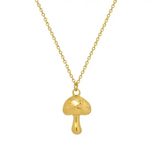 FXNT494 Chic 18K Gold-Plated Mushroom Pendant Necklace Delicate Clavicle Chain for Women