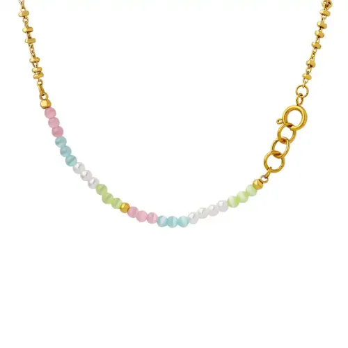 FXNT1001 Bohemian Gold-Plated Opal & Imitation Pearl Necklace Ethnic Inspired Jewelry
