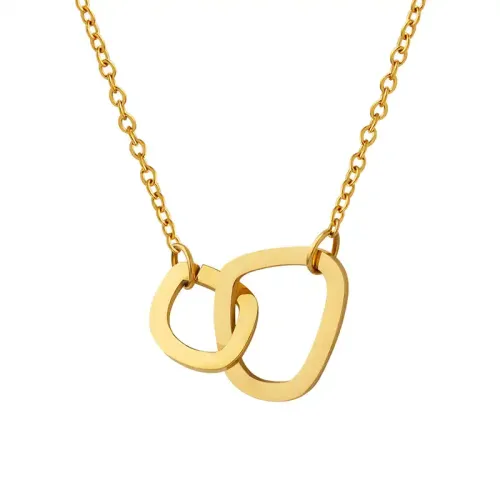 FXNT826 Women's Geometric Double Ring Pendant Necklace Elegant Collarbone Chain Accessory