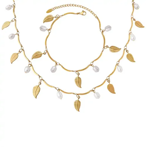 FXNT691 Elegant Baroque Freshwater Pearl Tassel Necklace and Bracelet Set, Geometric Jewelry