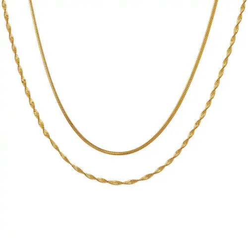 FXNT219 Double Layered Flat Snake Chain Necklace Women’s Clavicle Neck Jewelry