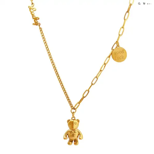 FXNT885 Lucky Bear Pendant Necklace English engrave Hong Kong Style Clavicle Chain