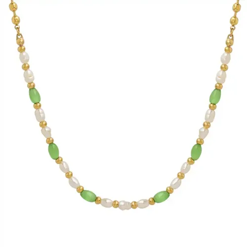FXNT844 Chic Thai Green opal Freshwater Pearl Beaded Necklace Trendy Girls' Accessory