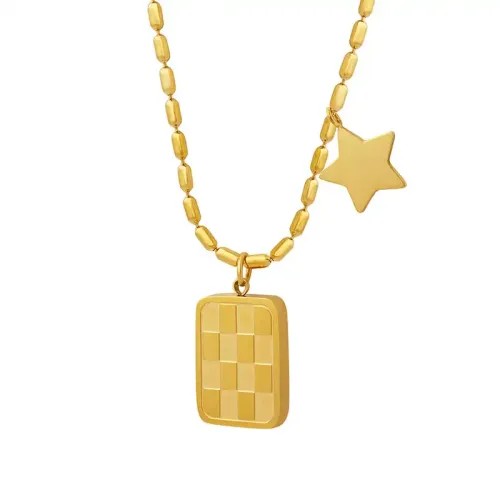 FXNT992 Wholesale Checkerboard Square & Star Pendant Clavicle Necklace