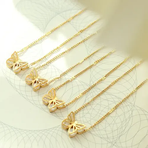 FXNT96 Stylish Butterfly Zircon Collarbone Necklace 18K Real Gold Plated Fashion Jewelry