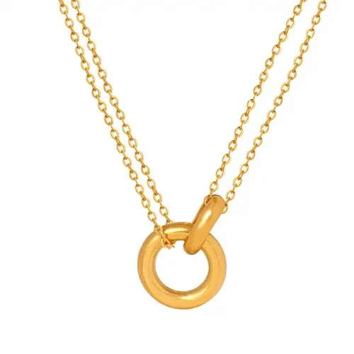 FXNT421 Elegant Double-Ring Interlocking Chain Necklace in Stacking Style