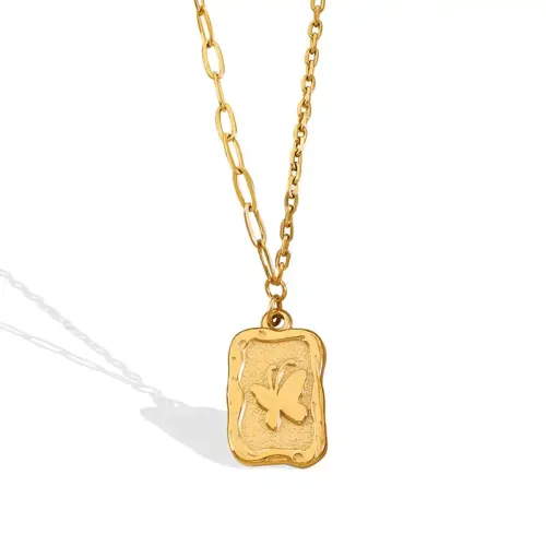 FXNT700 Gold-Plated Butterfly Pendant Necklace with Spliced Clavicle Chain