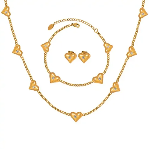 FXNT112 Elegant Clear Zircon Heart Jewelry Set: Necklace Bracelet & Earrings Combo