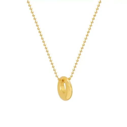 FXNT246 18K Gold-Plated Oval Pendant Necklace Japanese-Korean Inspired Elegant Jewelry