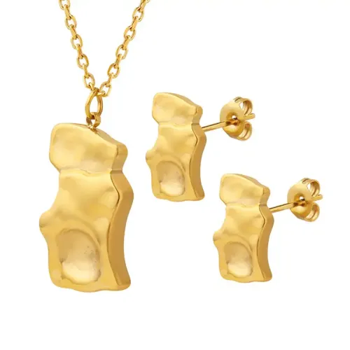 FXNT1215 18K Gold Women's Jewelry Set Abstract Geometric Irregular Necklace & Earrings