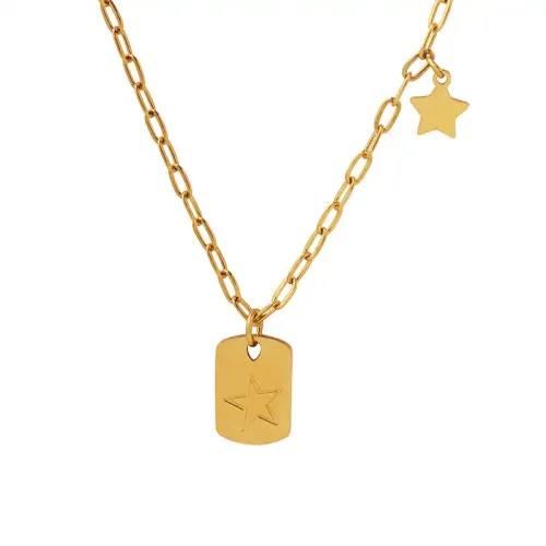 FXNT927 Women's Christmas Star Pendant Sweatshirt Necklace with Square Brand Clavicle Chain