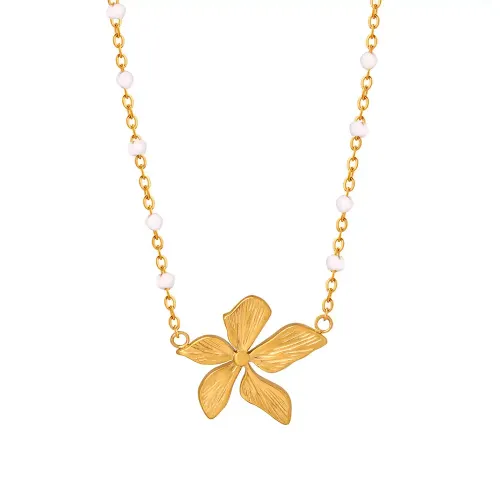 FXNT65 Bohemian Flower-Shaped Oil Drop Pendant Necklace Colorful Floral Jewelry for Women