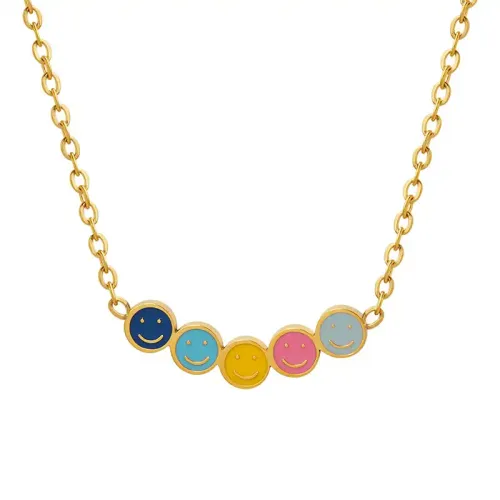 FXNT322 Vibrant Oil Drip Smiley Face Necklace Hip-Hop Girls' Colorful Pendant Jewelry