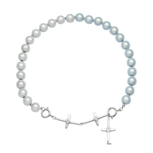FXNT872 Women's Reflective Cat Eye Bead Necklace with Zircon Cross Inlay