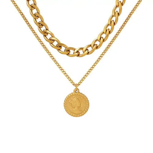 FXNT506 Queen Portrait Multi-Layer Necklace Detachable Round Card Clavicle Chain for Women